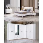 Velura Home & Living Legna Yatak Odası Takımı (10 Kapaklı Köşe Dolap + Şifonyer + Komodin + Karyola) - Beyaz - Açık Ceviz