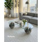 Velura Home & Living Modern Orta Sehpa & Cam Sehpa & Küre Sehpa & Top Sehpa - Diana Traverten Desen - Fasulye - Diana - Fasulye Şeffaf -2