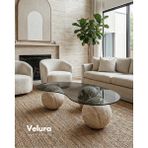 Velura Home & Living Modern Orta Sehpa & Küre Sehpa & Top Sehpa & Füme Fasulye Cam & Ay Taşı - Aytaşı - Fasulye Füme