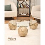 Velura Home & Living Modern Orta Sehpa & Küre Sehpa & Top Sehpa & Şeffaf Üçgen Cam & Treverten Mermer - Traverten Mermer - Üçgen Şeffaf