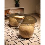 Velura Home & Living Modern Orta Sehpa & Top Sehpa Cam Sehpa & Küre Orta Sehpa - 41 cm Traverten - Fasulye - Şeffaf Cam