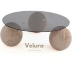 Velura Home & Living Modern Orta Sehpa & Top Sehpa Cam Sehpa & Küre Orta Sehpa - Natural - Yuvarlak - Füme Cam - Natural - Yuvarlak Füme