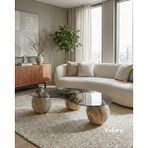 Velura Home & Living Modern Orta Sehpa & Top Sehpa Cam Sehpa & Küre Orta Sehpa - Traverten Mermer Top - Fasulye - Füme Cam - Traverten Mermer - Fasulye Füme - 2