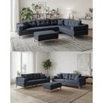 Velura Home & Living Zeri Modüler Yataklı Koltuk Takımı & 2 Adet Üçlü Kanepe & Köşe Takımı (3+3) - Koyu Mavi - 118