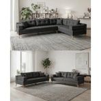 Velura Home & Living Zeri Yataklı Puzzle Modüler Köşe Koltuk Takımı & Köşe Takımı & Keten Koltuk Takımı - Antrasit - 110 - 2 Kanepe