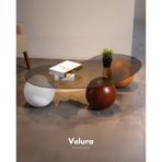 Velura Küre Orta Sehpa - 1 Beyaz Top & 1 Ceviz Top & 1 Meşe Top - Fasulye - Füme Cam