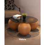 Velura Küre Orta Sehpa - 41cm Meşe Top - Yuvarlak - Füme Cam