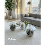 Velura Küre Orta Sehpa - Diana Mermer Top - Fasulye - Şeffaf Cam