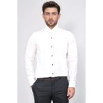 Velvarde Beyaz Slim Fit Duble Manşet Ata Yaka Smokin Gömlek - 2XL
