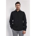 Velvarde Düz Keten Gömlek Siyah - 2XL