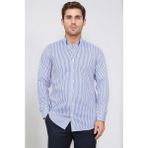 Velvarde Slim Fit Non-Iron Çizgili Mavi Gömlek