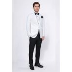Velvarde Slim Fit Saten Şal Yaka Beyaz Damatlık - 6 Drop - 48