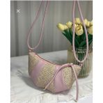 Velvet Rush Kruvasan Model Hasır Çanta El ve Omuz Çantası - Pembe