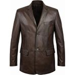 Velzana Erkek Hakiki Deri Blazer Ceket Kahverengi | Klasik Yaka, Düğmeli, Cep Detaylı - 2XL