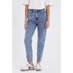 VENA Kadın Norah Med Blue Yıpratma Detaylı Beli Lastikli Jean Pantolon - Med Blue