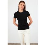 VENA Kadın Rachel Siyah Bisiklet Yaka Slim Fit Basic Tişört