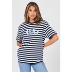 VENA Kadın Vena Jeans Baskılı Bisiklet Yaka Regular Fit Lacivert-Beyaz Çizgili Tişört