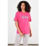 VENA Kadın Vena Jeans Fuşya Baskılı Bisiklet Yaka Regular Fit Tişört