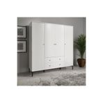 VENATTO Focus 4 Kapılı Dolap Beyaz (%100MDF) - 4 Kapılı, 2 Çekmeceli, Ayaklı Gardırop