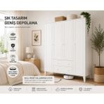 Venatto Madrid 4 Kapaklı, 10 Raflı ,2 Çekmeceli Dolap/Gardırop (%100MDF) MDF Malzemeden Üretilmiştir Ayna Yok - Beyaz