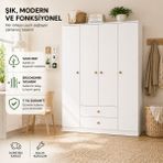 Venatto Nova 4 Kapaklı Dolap Beyaz %100 MDF Malzemeden Modern Tasarımlı Ayna Yok