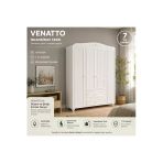 Venatto Romantic 4 Kapılı, 2 Çekmeceli, Avangart Dolap/Gardırop(%100Mdf) Beyaz Motifsiz