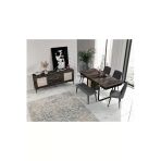 Venatto Trioo Tuvalo Yemek Odası Takımı (%100Mdf) Siyah Fırça Desenli