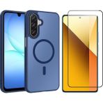 Vendas Samsung Galaxy A17 Kılıf M-Safe Şarj Özellikli Zore Babet Kapak + Cam Ekran Koruyucu - Mavi