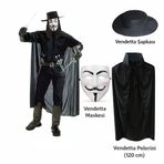 Vendetta Kostüm Seti – Şapka Maske Pelerin (120 cm) SMRG095E102-P