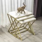 Venedik Zigon Sehpa, Metalayaklı, Gold Mermer