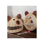 Veneris Home Çocuk Odası Panda Kulaklı Avize Ve Ayna Seti, Rattan Bambu Hasır Ayı Figürlü Avize Ayna