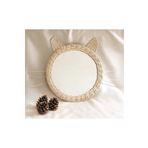 Veneris Home Çocuk Odası Rattan Bambu Hasır Ayna Kedi Kulaklı Ayna 30 Cm