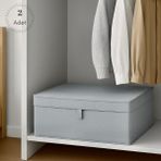 Venita Home 2 Adet Baza Boy Kapaklı Kutu Hurç ( Çamaşır-Saklama-Düzenleme Vb. ) Dolap İçi Düzenleyici, Kutu 50x40x19 - Gri - 2'li