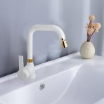 Venita Mat Beyaz Gold Pirinç 360 Derece Oynar Perlatörlü Siera Lavabo Bataryası