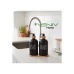 VENİV HOME Lavin 2'li Siyah Mutfak Sıvı Sabunluk Seti- Bambu Tepsi + 500 ml + 500 ml - 3 Parça