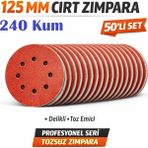 Venoa 125 mm Cırt Zımpara Kağıdı 50 Adet – 8 Delikli Disk, Ahşap & Metal Uyumlu - 240 Kum