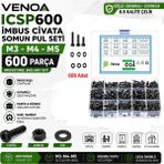 Venoa ICSP600 İmbus Civata Somun Pul Seti M3 M4 M5 600 Adet Çantalı Alyan Başlı Vida Seti