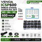 VENOA ICSP600 İmbus Civata Somun Pul Seti M3 M4 M5 Çantalı 600 Parça 8.8 Kalite Alyan Başlı Vida Seti