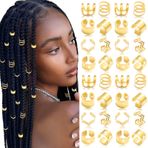 VENOFEN 40 adet altın saç manşetleri saç takısı örgüler için delici olmayan kulak klipsleri çok stil örgüler kelepçeler Metal Dreadlock boncuk Loc takı örgüler aksesuarları saç dekorasyon kadınlar ve