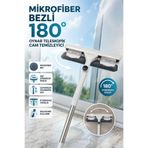 VENON Cam Silme Mopu Mikrofiber Bezli 180° Döner Başlıklı Teleskopik Cam Silme Aparatı Çekçekli Cam Temizleyici Uzayabilen Saplı Mandallı Sistem Mandallı Mop Cam Temizleme Çekçek Çekpas Su Çekme