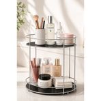 VENON Krom || Leon 2 Katlı Makyaj Organizeri Metal Kozmetik Düzenleyici Parfüm Standı Banyo Tezgah Üzeri 2 Katlı Raf ✨ Yükseklik 25 Cm ✨ Çap 20 Cm ✨ 2 Raf Arası 20 Cm Çok Amaçlı Dekoratif Organizer Standı