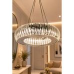 VENON PARİS 40 Cm YUVARLAK KROM KIVRILMIŞ KRİSTAL TABUT TAŞLI AVİZE Yuvarlak Yemek Masası Avizesi