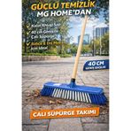 VENON Set 🌲 Ahşap Sap 🌲Sert Çalı Fırçası 40 cm İnşaat Artıkları Çalı Yaprak Süpürme Fırçası Süpürgesi