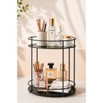 VENON Siyah || Leon 2 Katlı Makyaj Organizeri Metal Kozmetik Düzenleyici Parfüm Standı Banyo Tezgah Üzeri 2 Katlı Raf ✨ Yükseklik 25 Cm ✨ Çap 20 Cm ✨ 2 Raf Arası 20 Cm Çok Amaçlı Dekoratif Organizer Standı