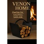 VENON Siyah Tutmalı 30x30 Metal Şömine Odunluk Soba Yanı Ev Odunluğu Bahçe Mangal Barbekü Odunluğu
