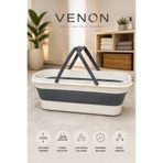 VENON Temizlik Kovası Katlanır Kova Dikdörtgen Kova Taşıma Kulplu || 55 x 25 || Yükseklik 16 Cm || TEKERLEKLİ KOVA || Taşıma Sepeti, Çamaşır Sepeti, Temizlik Kovası, Katlanır Leğen, Ev Düzenleyici, Banyo