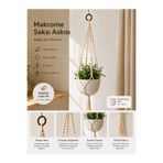 Venoura Decor&Crafts El Yapımı Makrome Saksı Askısı | Doğal Pamuk İp | Ahşap Halkalı Dekoratif Çiçek Askılığı | Bohem Ev Dekoru