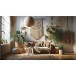 Venspor Bohem Tarzı Makrome Duvar Dekoru ve Bitkilerle Süslenmiş Salon Arkaplan 200 x 150 cm Fon Duvar Örtüsü
