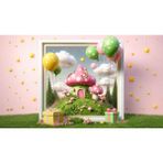 Venspor Çocuk Partileri Için Mantar Ev Temalı Renkli Arka Plan - 200X150CM Fotoğraf Çekim Fonu - 200 x 150
