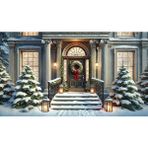 Venspor Karlı Kış Temalı Kapı Giriş ve Noel Süslemeleri ile Stüdyo Arkaplanı - Profesyonel Fotoğrafçılık Fonu 200X150CM Arka Plan - 200 x 150